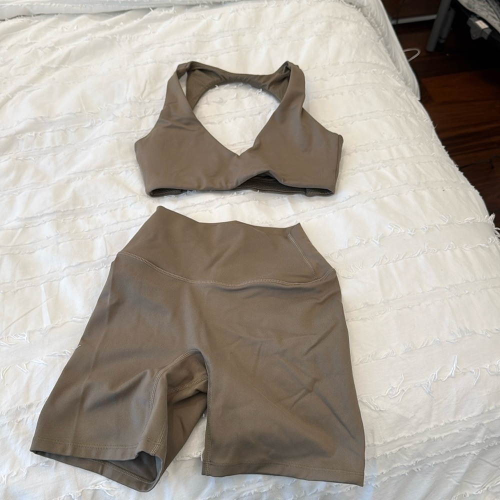 CSB matching sports bra and high waisted shorts